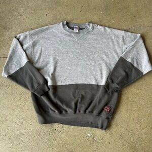 Vintage 90s Russell athletic grey color blocked earth tone crewneck sweatshirt